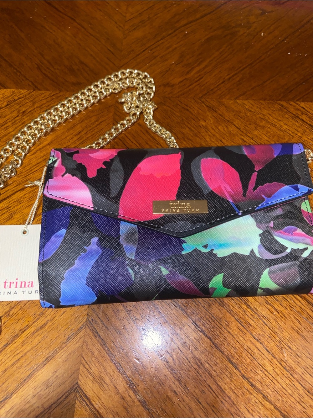 Trina Turk Black Multicolor Floral Chain Wristlet